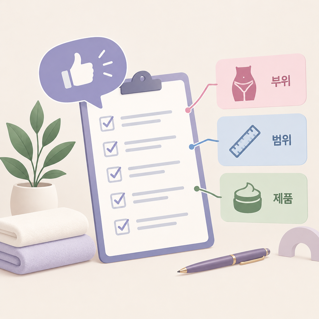 AI 생성 설명 이미지: 파주 브라질리언왁싱 도도라인왁싱 파주운정본점 | ‘섬세한 시술’과 작업 범위를 구분하는 체크리스트